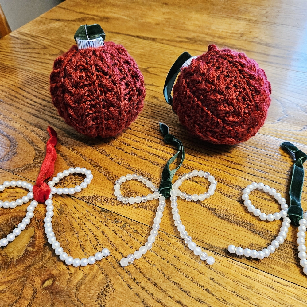 Handcrafted Red Knit Holiday Ornaments
